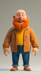 3d Cartoon Character of old man with orange hair standing up