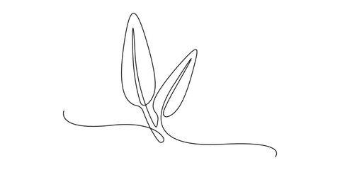 Continuous one line drawing of two leaves or a plant sprout vector illustration