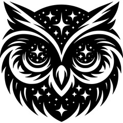 Fototapeta premium Night Owl Celestial Art: A striking illustration of an owl, intricately designed with starry details, capturing the essence of night and mystery.