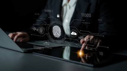 Biometric fingerprint identification and cybersecurity system ensuring secure access, identity verification, cloud data protection, and digital safety Latch