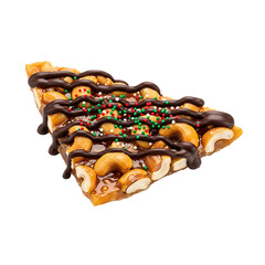Cashew nut brittle with chocolate drizzle and sprinkles