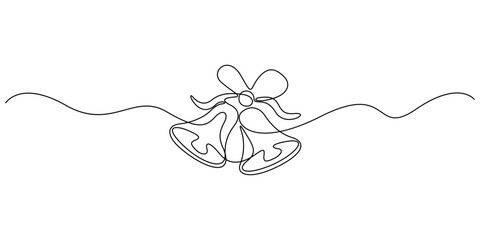 Continuous single line art drawing of two bells with a bow vector illustration