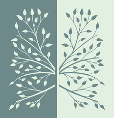 Spring background, frame of floral tree branch, leaf, plants. Elegant, stylish elements for Decoration. Hand drawing doodles of vintage botanical elements.