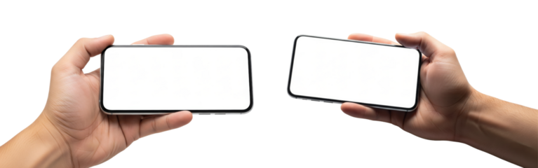 Collection of Hands holding blank screen smart phone isolated on white