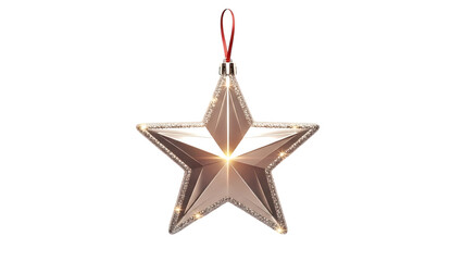 Glittering Star Christmas Ornament with Red Ribbon