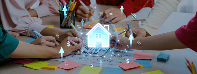 Fototapeta premium Concept of real estate investment and a rising housing market. The increase in property value is shown by growing mortgage rates, prices, and overall market appreciation. Fermion
