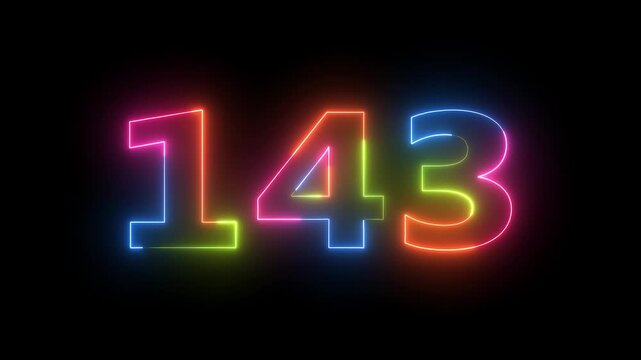 Neon light glowing number 143 animation