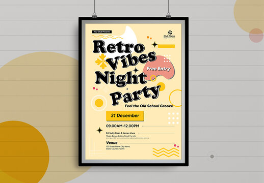Retro Vibes Night Party Template Design