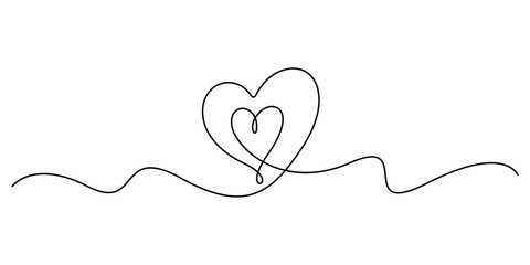 Continuous one-line drawing of two embracing hearts, a minimalist design symbolizing love and romance vector illustration