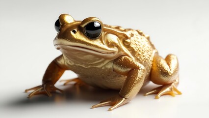 Fototapeta premium A golden, jewel-like toad sits proudly, its features detailed against a bright white backdrop