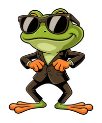 Obraz premium Green frog wearing sunglasses and a suit formal wear