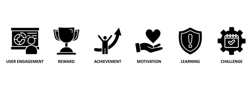 Banner gamification vector design concept with keywords and icons 