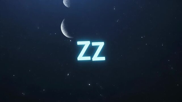 Deep space background with glowing "zz" text and crescent moons, symbolizing sleep, dreams, or cosmic slumber.