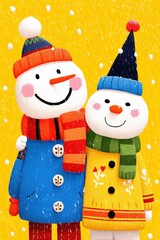 Cheerful snowmen friends in a vibrant snowy illustration