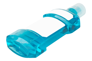 Blue mouthwash isolated on white background