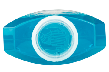 Blue mouthwash isolated on white background top view