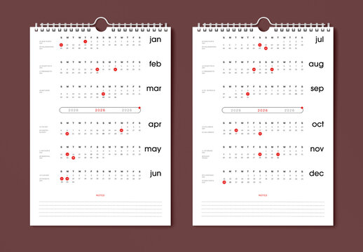 2026 Minimal Wall Calendar Template with Holidays, Clean Modern Annual Planner Design