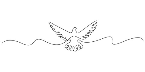 Single continuous line drawing of a dove in flight vector illustration