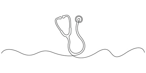 Minimalist continuous line drawing of a stethoscope, a vital medical instrument used by healthcare professionals