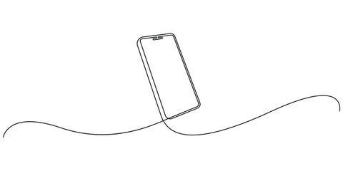 Minimalist continuous one-line drawing of a smartphone. Single, unbroken line to create the outline of a modern mobile device