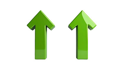 Two glossy green arrows pointing upward, presented on a stark black background, showcase a directional guidance