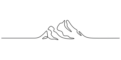 Minimalist continuous one-line drawing of mountains. Single line art mountains landscape. Vector illustration concepts for stock photos and animations