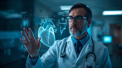 a dedicated medical professional analyzes medical scans with advanced technology, emphasizing expertise and innovation