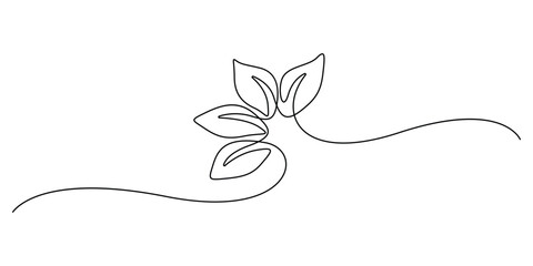 Minimalist continuous one-line drawing of a growing plant sprout or leaves vector illustration
