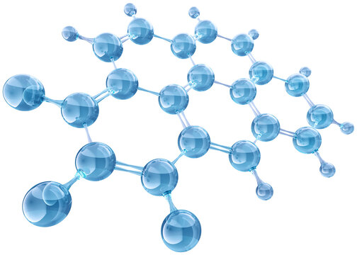 Molecular hexagonal structure, 3D model. Molecules, atoms, chemical bonds. Science, medicine, education background. Chemistry, physics research, cosmetic, bioscience, nano technology PNG illustration