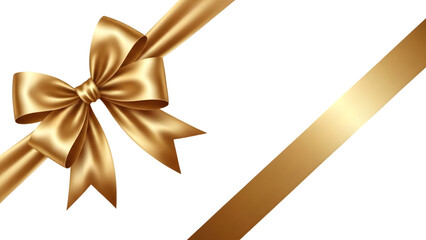 Fototapeta premium Elegant golden ribbon bow and diagonal stripe isolated on a black background isolated on transparent background