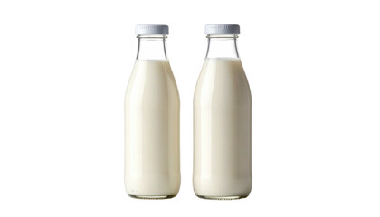 Two glass bottles filled with creamy white liquid, isolated against a black background