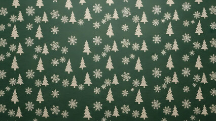 Christmas tree and snowflake pattern on green background