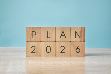 2026 New Year Planning Concept with Wooden Letter Blocks
