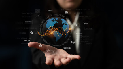 Global AI and data processing system enhances data, AI, and processing efficiency through digital network and global integration of intelligent technology Latch