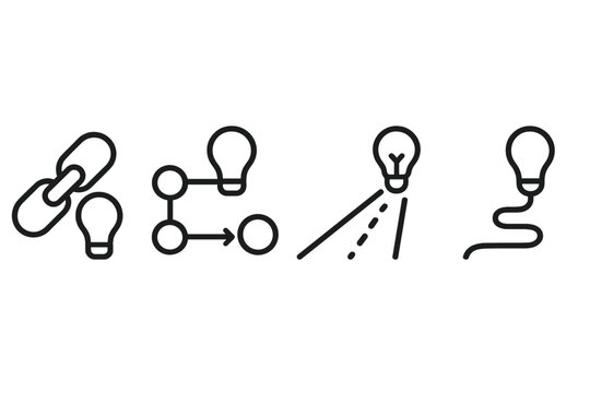 Abstract Icon Series. Unbroken Idea Sequences linear set: coherent-chain ring, progression node, insight-lane strip.