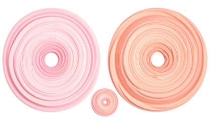Abstract composition of swirled, circular shapes in varying shades of pink and peach against a black background