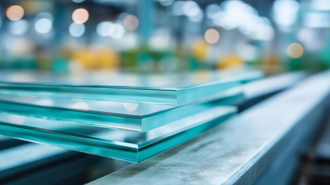 Production of window panes of different thicknesses at glass factory, architectural glass manufacturing, varying dimension production, industrial glazing fabrication, building mate