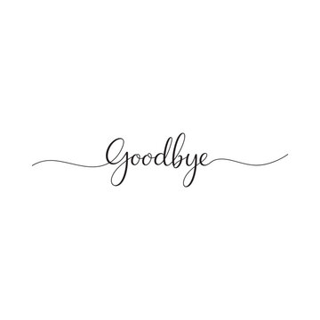 Elegant cursive handwriting spells out the word goodbye on a simple white background