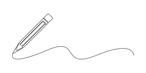Minimalist vector illustration of a pencil writing a continuous single line. Education, learning, and literacy and creativity and new ideas concepts illustration