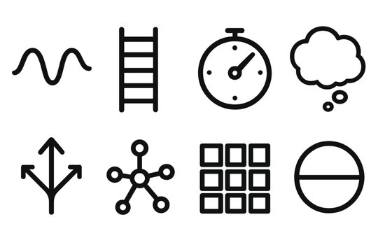 Cognitive Dual-Mode Icons. Cognitive Dual-Mode Set linear set: intuition wave, logic ladder bar, fast-feel cue, slow-thought gauge, branching cognition arrow, pattern-recognition