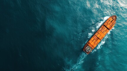 Container ship sailing through open ocean delivering export cargo. Supply chain security and global trade logistics concept for shipment.