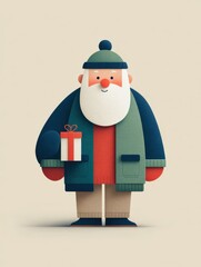Stylized Santa character holding a festive gift box