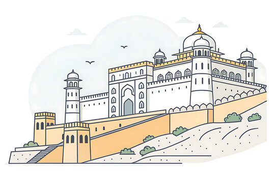 Amber Fort, Jaipur, simplified vector architecture, white background