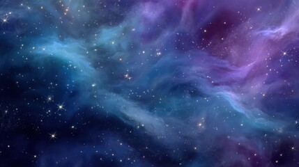 Purple blue nebula sky background with sparkling stars. Cosmos concept for outer space exploration and astronomy design element.