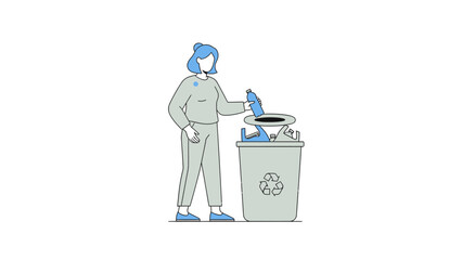 Woman recycling plastic bottle in recycling bin for eco friendly living