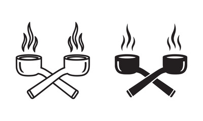 Peace Pipe with smoke rising Icon flat line and filled Vector