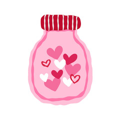 Pink jar filled with heart shapes love valentines romantic gift cute decorative illustration