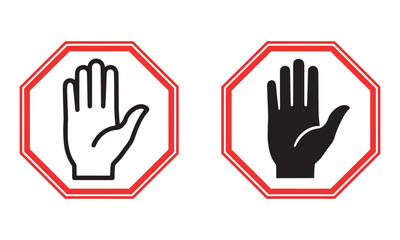 Stop Hand Icon Vector. Warning, Restriction, Safety octagonal stop Sign Symbol
