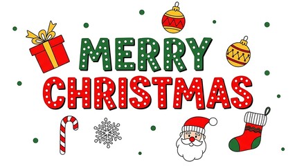 Fototapeta premium Festive Holiday Greeting Design Featuring Seasonal Icons and Decorative Typography for Winter Celebrations
