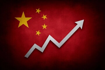 Growth trend in front of China's national flag backdrop